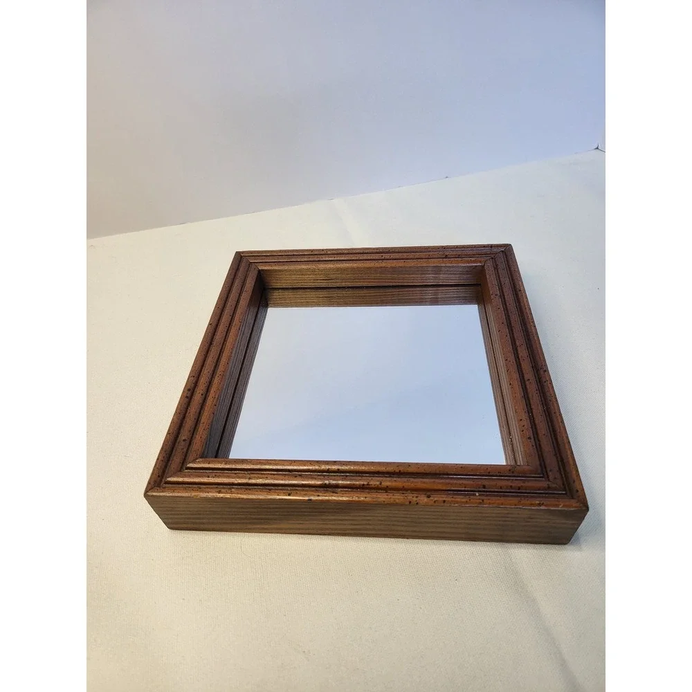 Vintage Wood Shadow Box Mirror Set 2 Piece Speckled Walnut Finish Wall Decor